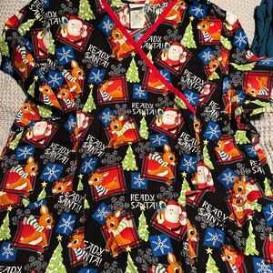 Rudolph and Santa scrub top